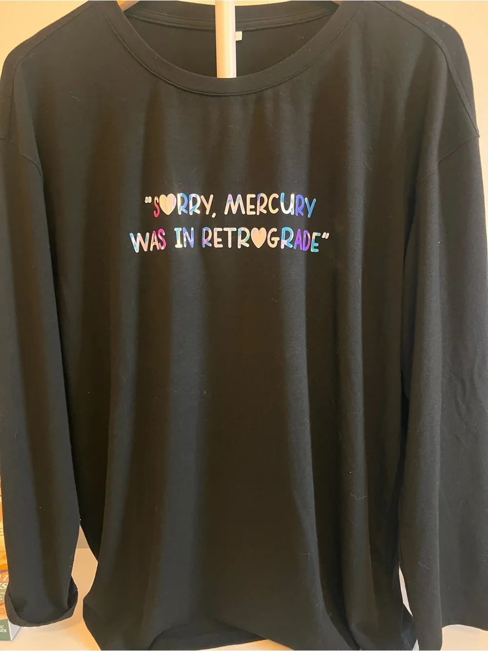 Women’s L Black Graphic Tee with Holographic Lettering